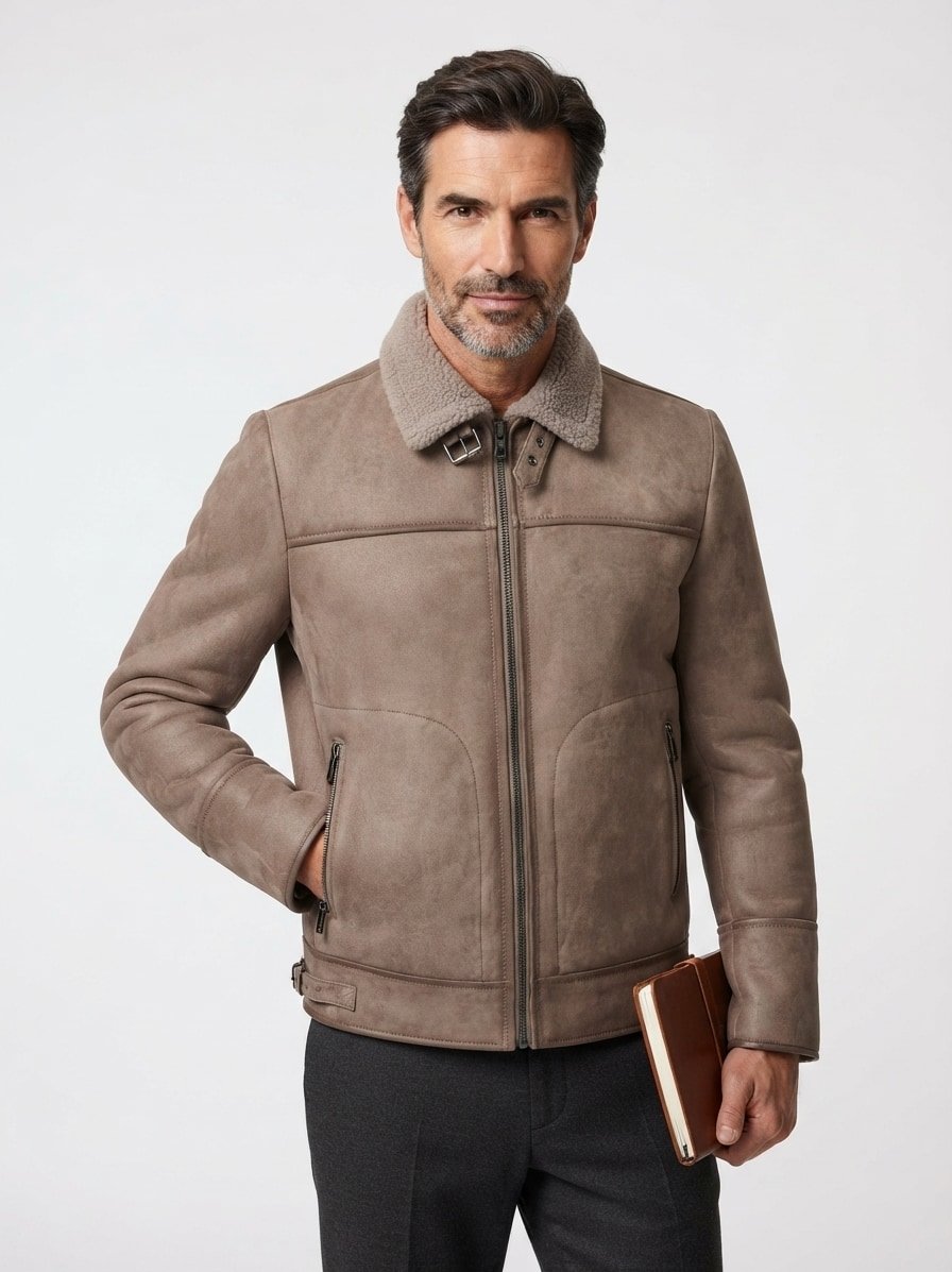 Lederjacke MSCamino, Ziegenvelours, beige