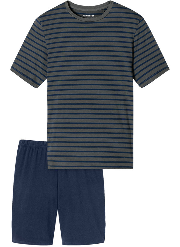 Schiesser Herren Pyjama Blau Jersey-Baumwolle Gestreift