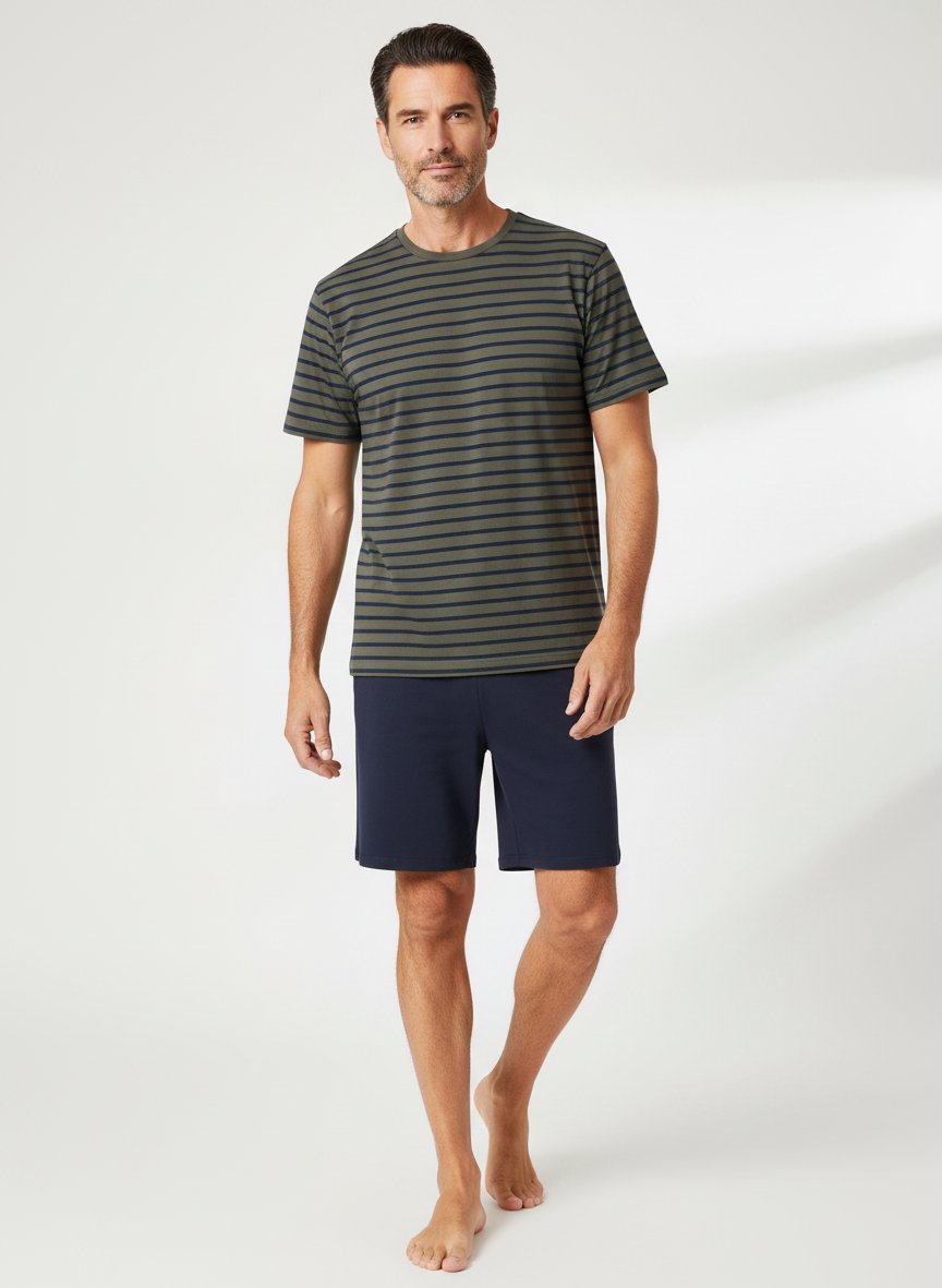 Pyjama, Baumwoll-Jersey, anthrazit-blau gestreift
