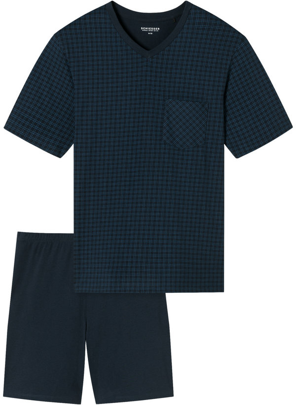 Pyjama, Baumwoll-Jersey, nachtblau kariert