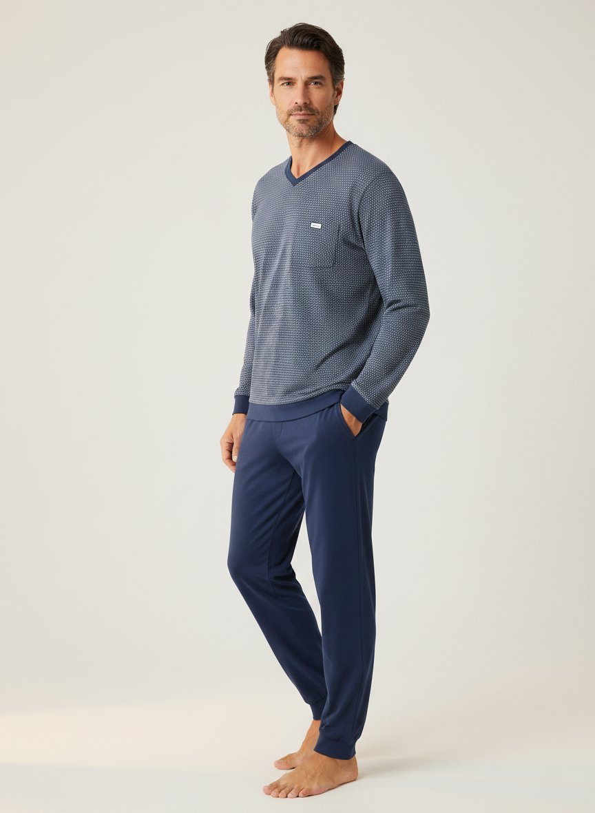 Pyjama, Baumwoll-Jersey, blau gemustert