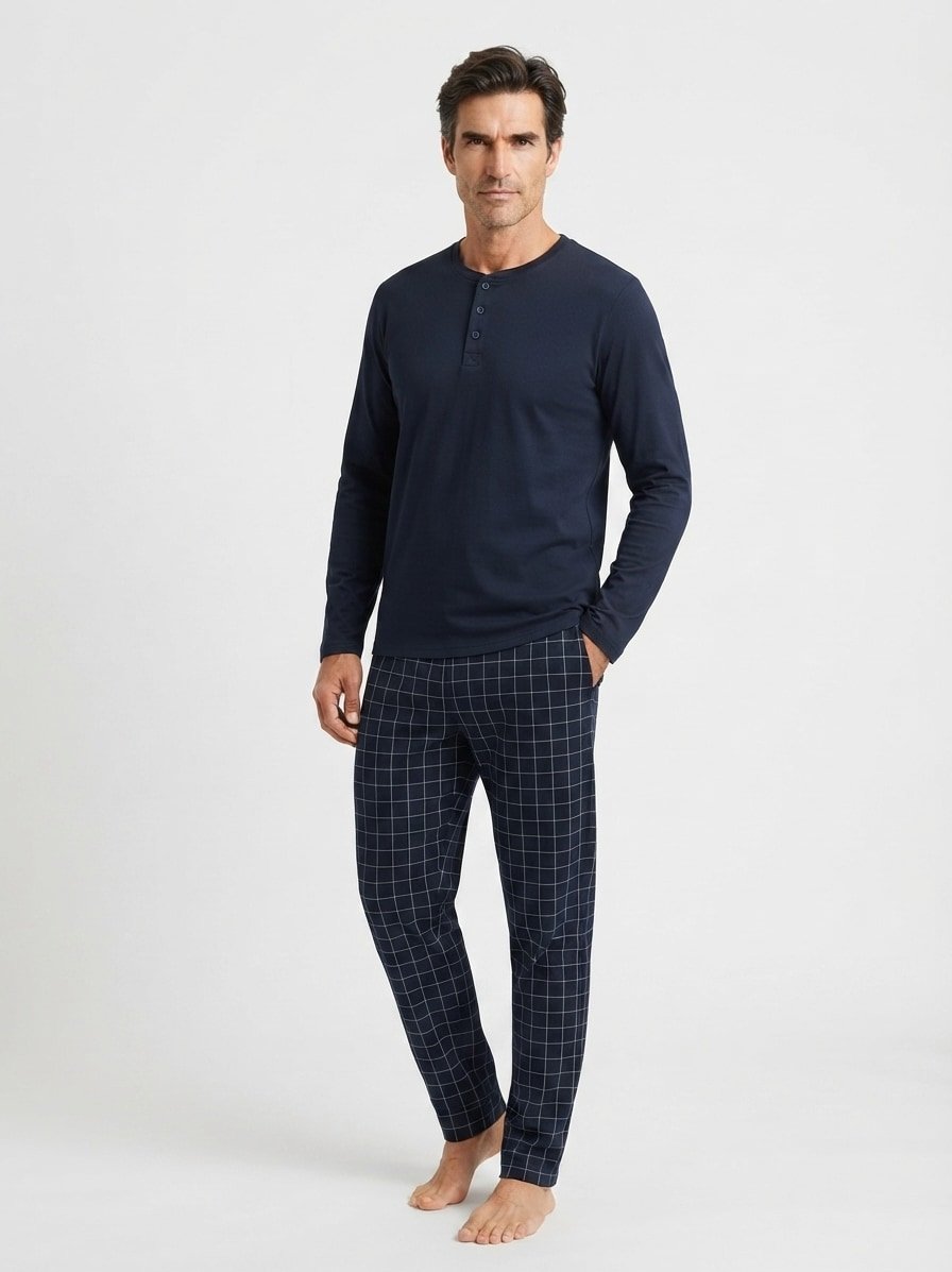 Pyjama, Baumwolle, nachtblau