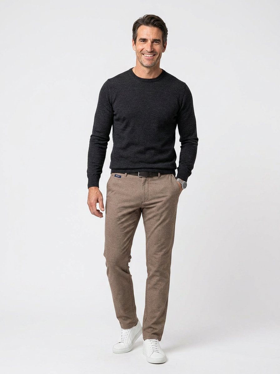Hose Bono, Modern Fit, Baumwolle, dunkelbeige meliert