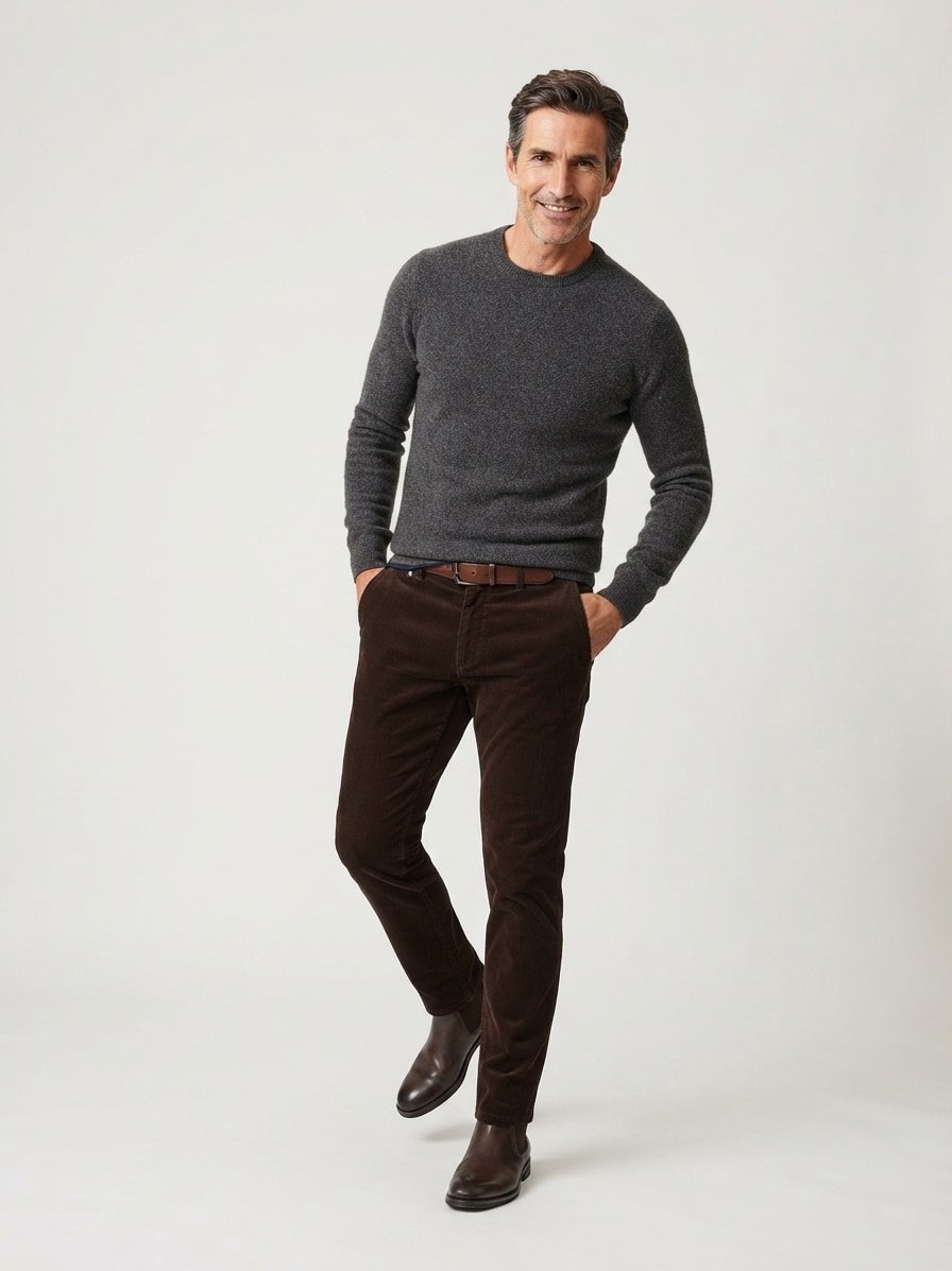 Hose, Modern Fit, Cord, braun