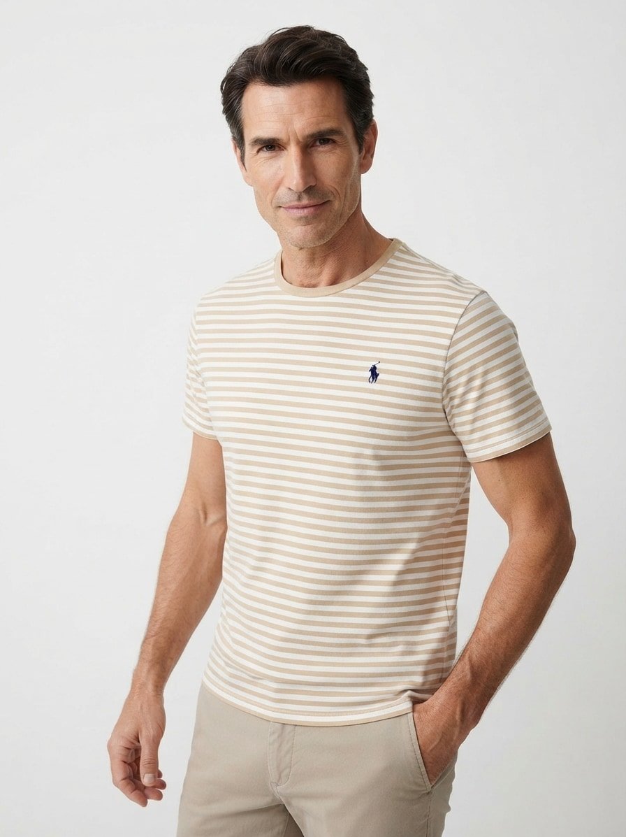 T-Shirt, Custom Slim Fit, Baumwolle, braun gestreift