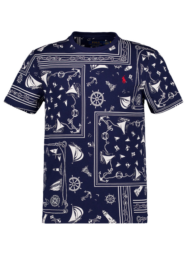 T-Shirt, Custom Slim Fit, Baumwolle, navy gemustert