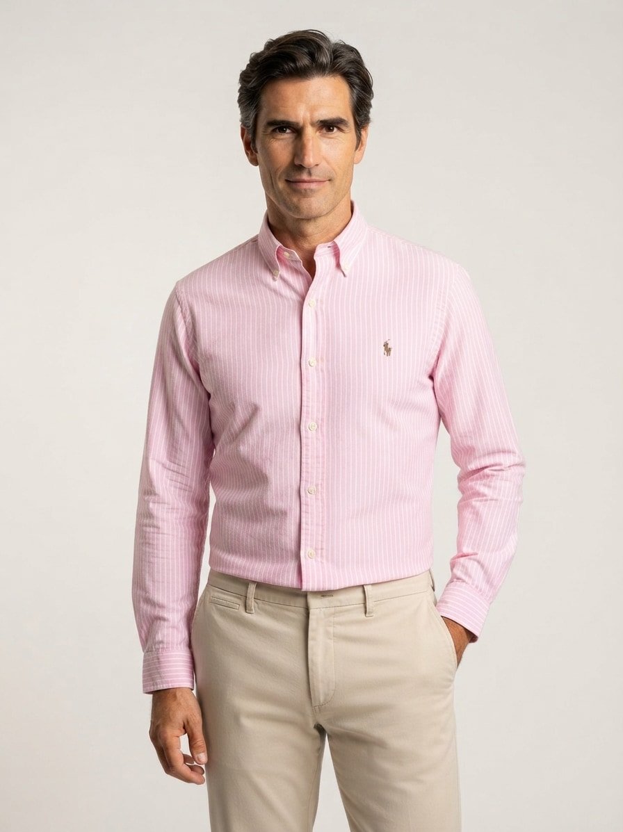 Hemd, Custom, Oxford, Button-Down, rosa gestreift
