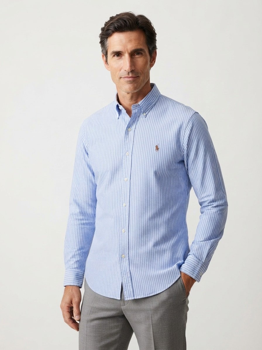 Hemd, Custom, Oxford, Button-Down, blau-weiß gestreift