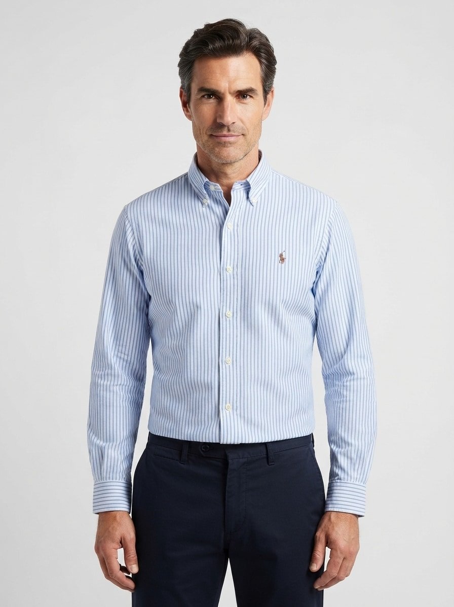 Hemd, Custom, Oxford, Button-Down, weiß-blau gestreift