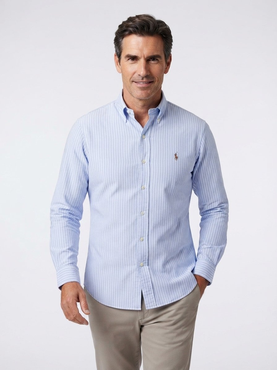 Hemd, Jersey, Button-Down, blau-weiß gestreift