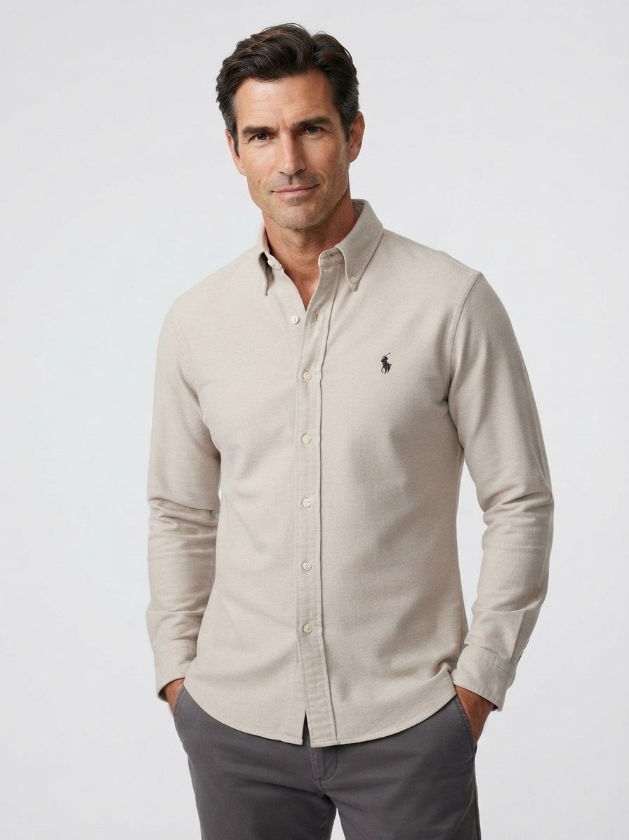 Hemd, Jersey, Button-Down, beige