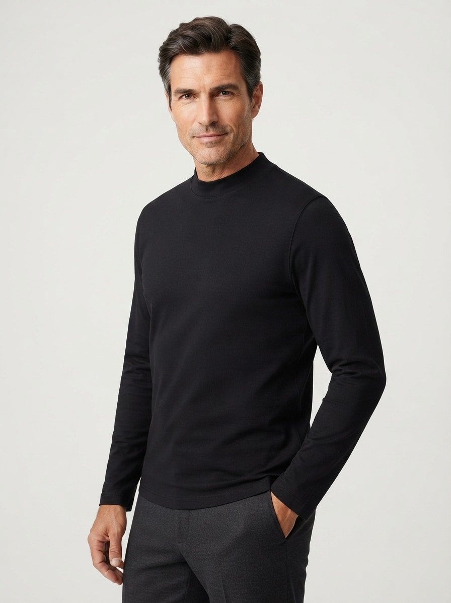 Longsleeve Cedric, Baumwoll-Stretch, schwarz