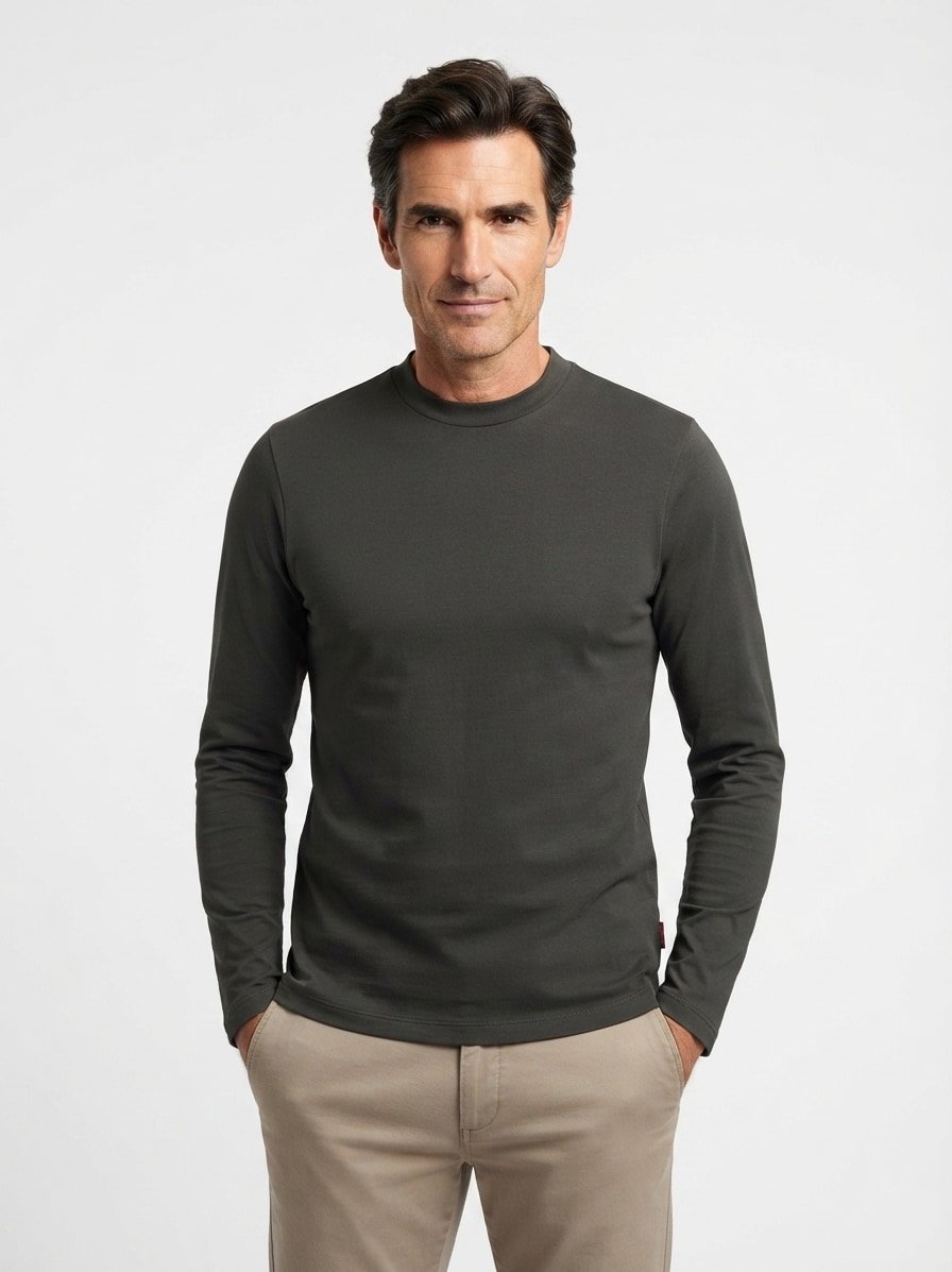 Longsleeve Cedric, Baumwoll-Stretch, dunkelgrün