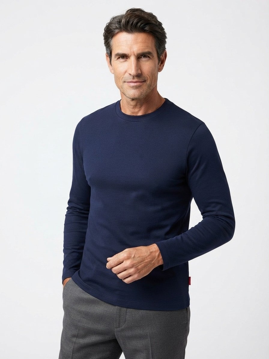 Longsleeve Cedric, Baumwoll-Stretch, dunkelblau