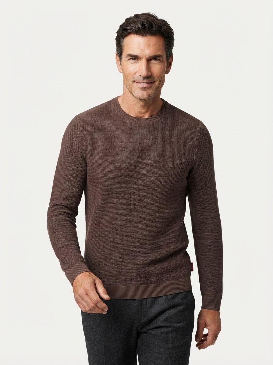 Pullover Peosius, Baumwolle, dunkelbraun strukturiert