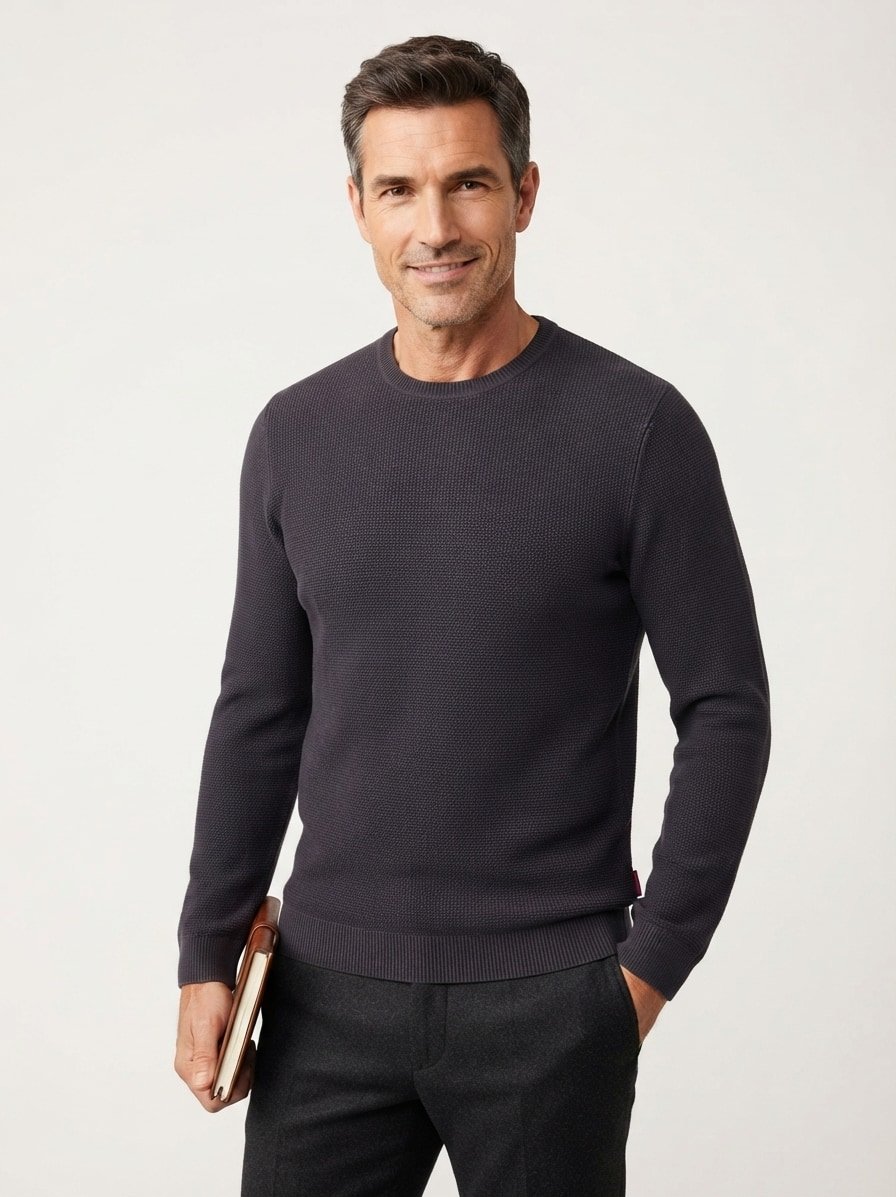 Pullover Peosius, Baumwolle, dunkelblau strukturiert
