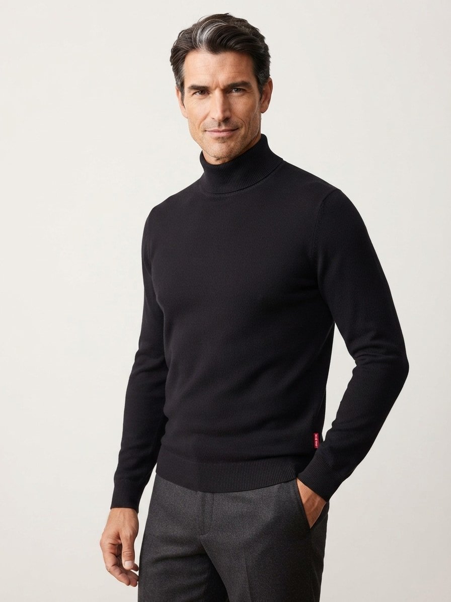 Rollkragenpullover Lemrigo, Wolle, schwarz meliert