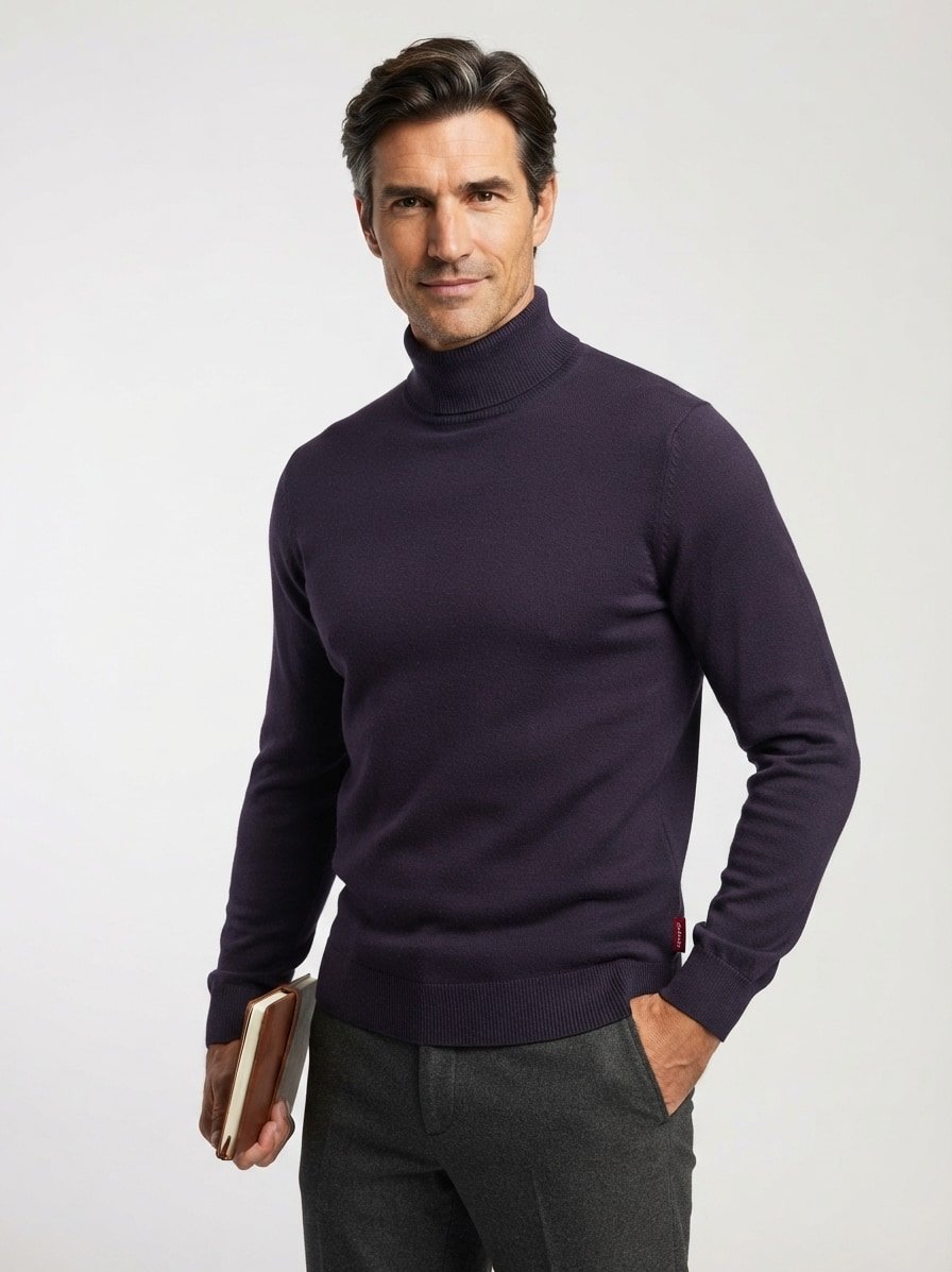 Rollkragenpullover Lemrigo, Wolle, dunkelblau meliert