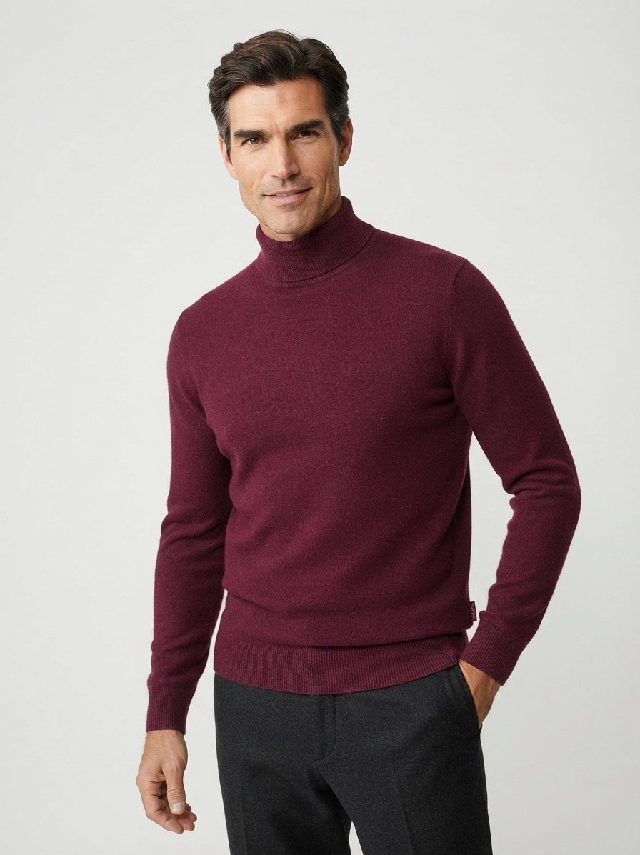 Rollkragenpullover Lemrigo, Wolle, dunkelrot meliert