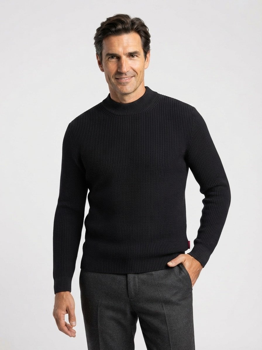 Pullover Orlissor, Baumwolle-Wolle, schwarz strukturiert