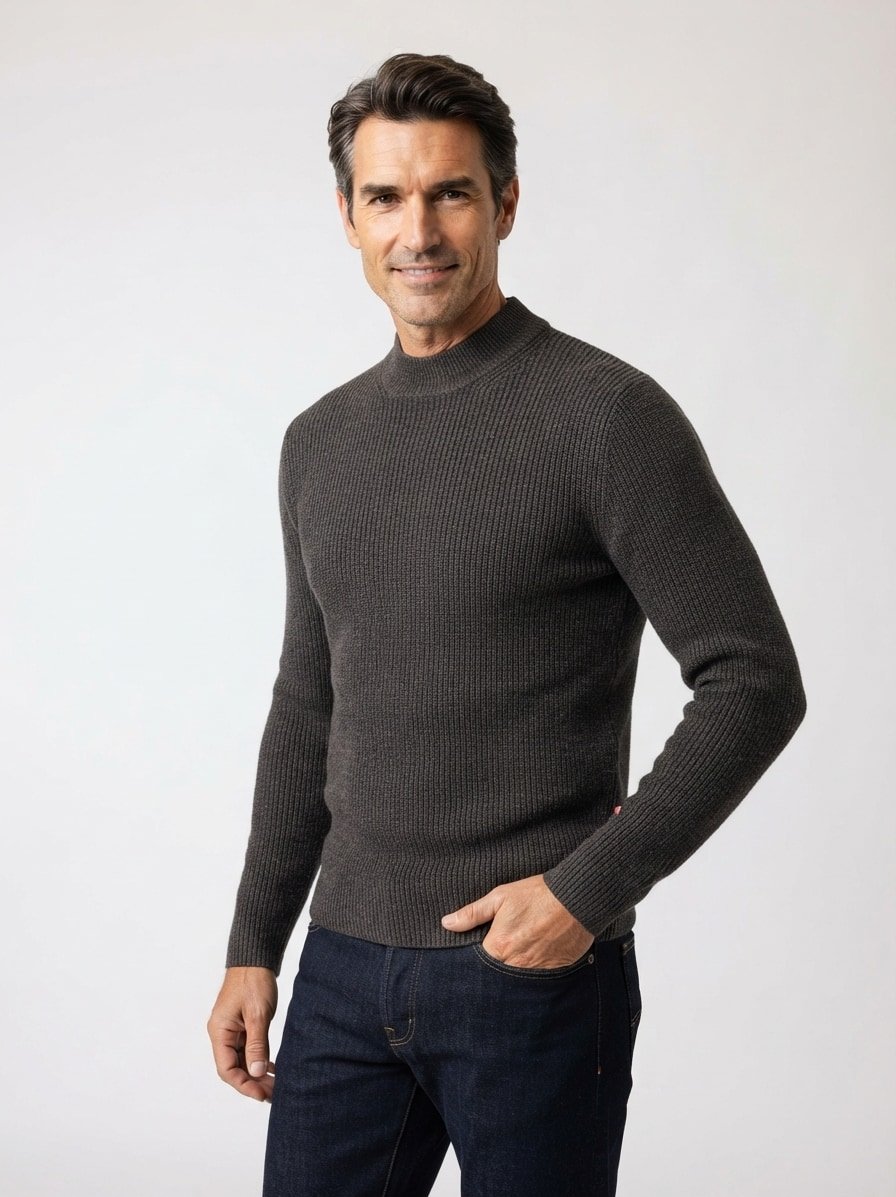 Pullover Orlissor, Baumwolle-Wolle, dunkelgrün-schwarz meliert