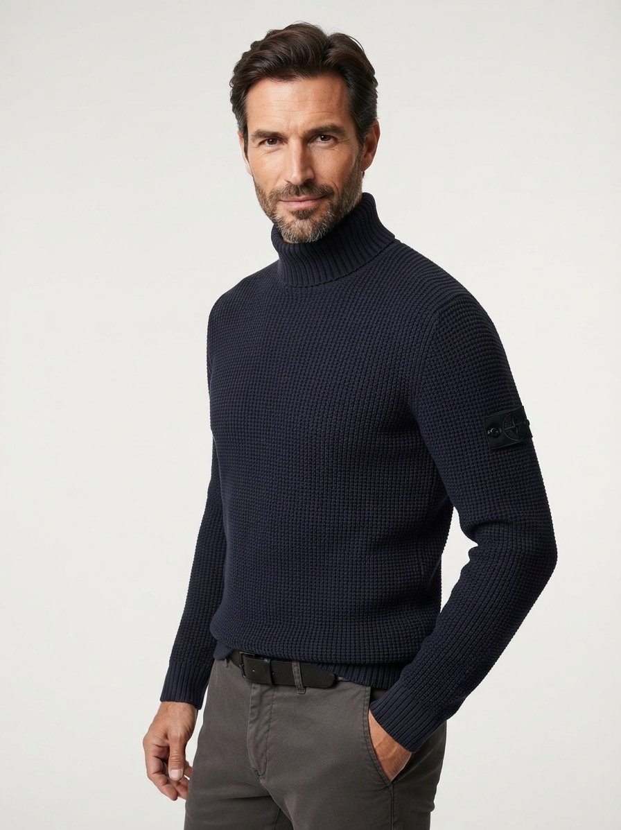 Rollkragenpullover Horiano, Baumwolle, dunkelblau