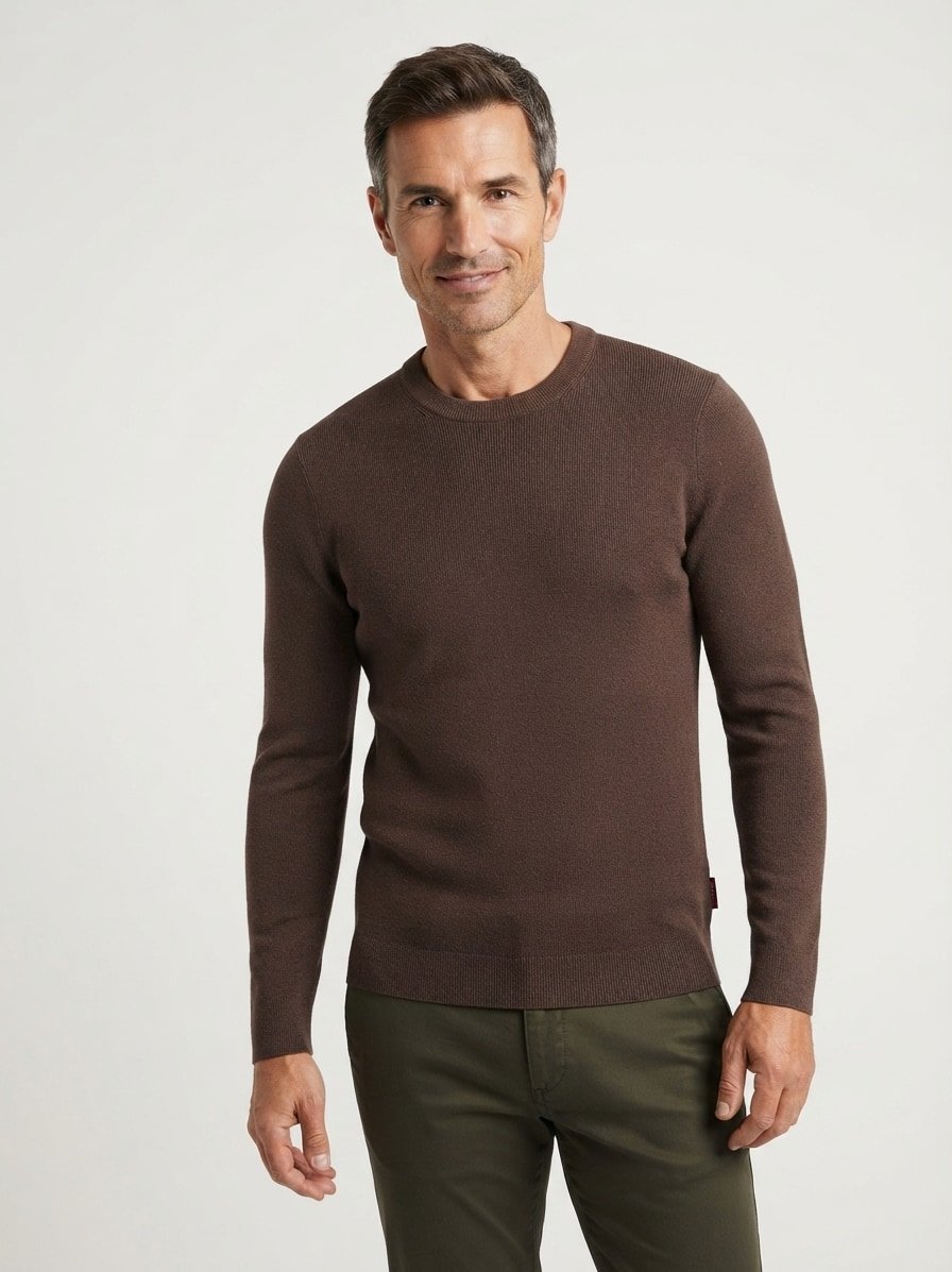 Pullover Chaspor, Baumwolle-Microfaser, dunkelbraun meliert