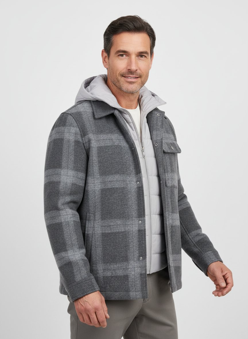 Overshirt, Mikrofaser, dunkelgrau kariert