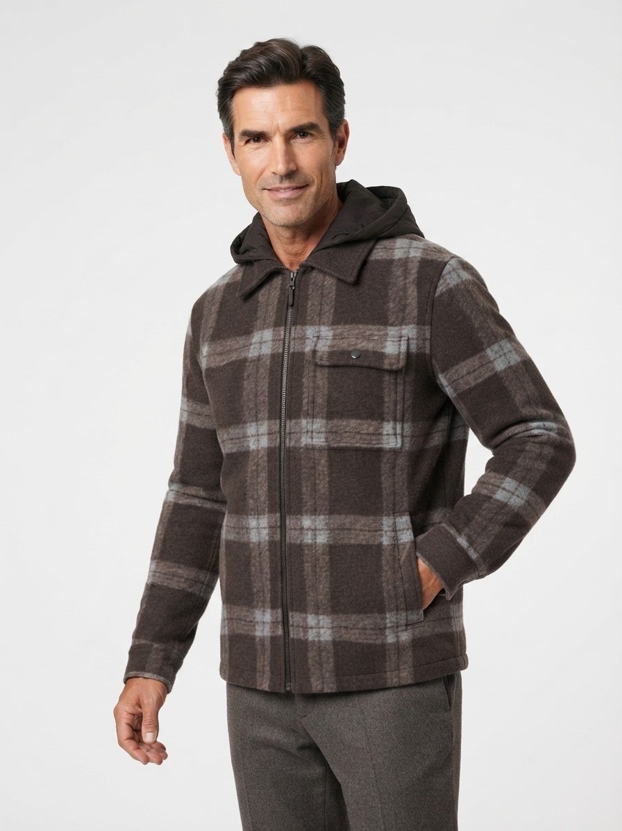 Overshirt, Mikrofaser, braun kariert
