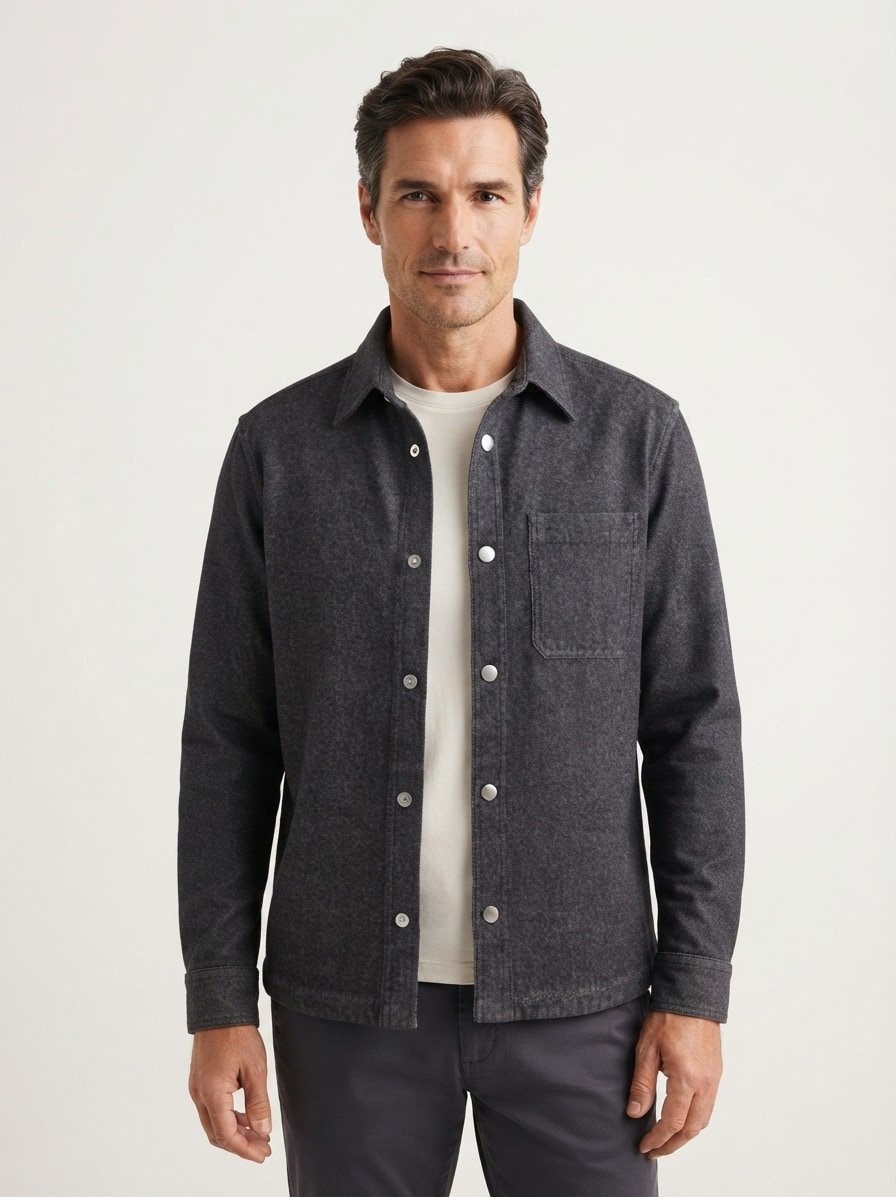 Overshirt Harvi, Baumwolle, Kent, Brusttasche, dunkelblau meliert