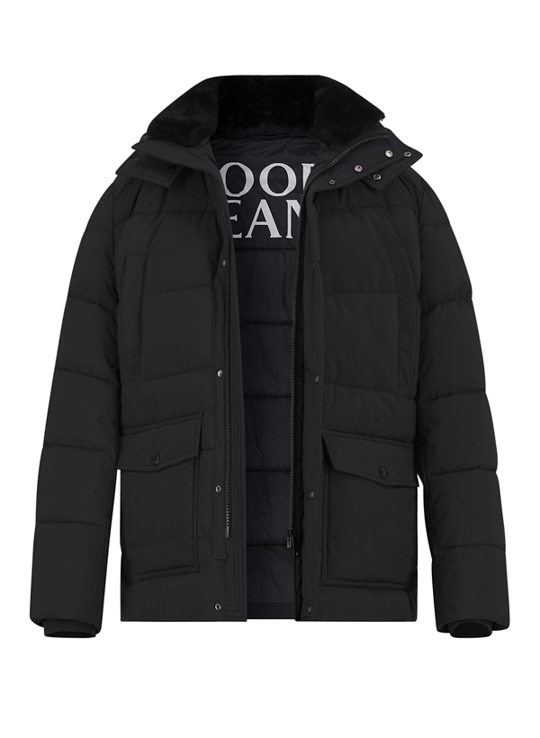 Steppjacke Harlow, Mikrofaser wasserabweisend, Kunstfell, schwarz