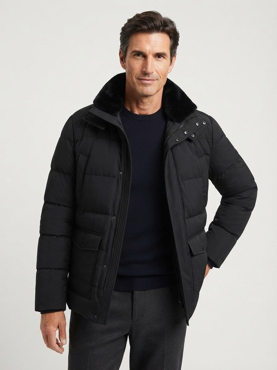 Steppjacke Harlow, Mikrofaser wasserabweisend, Kunstfell, schwarz