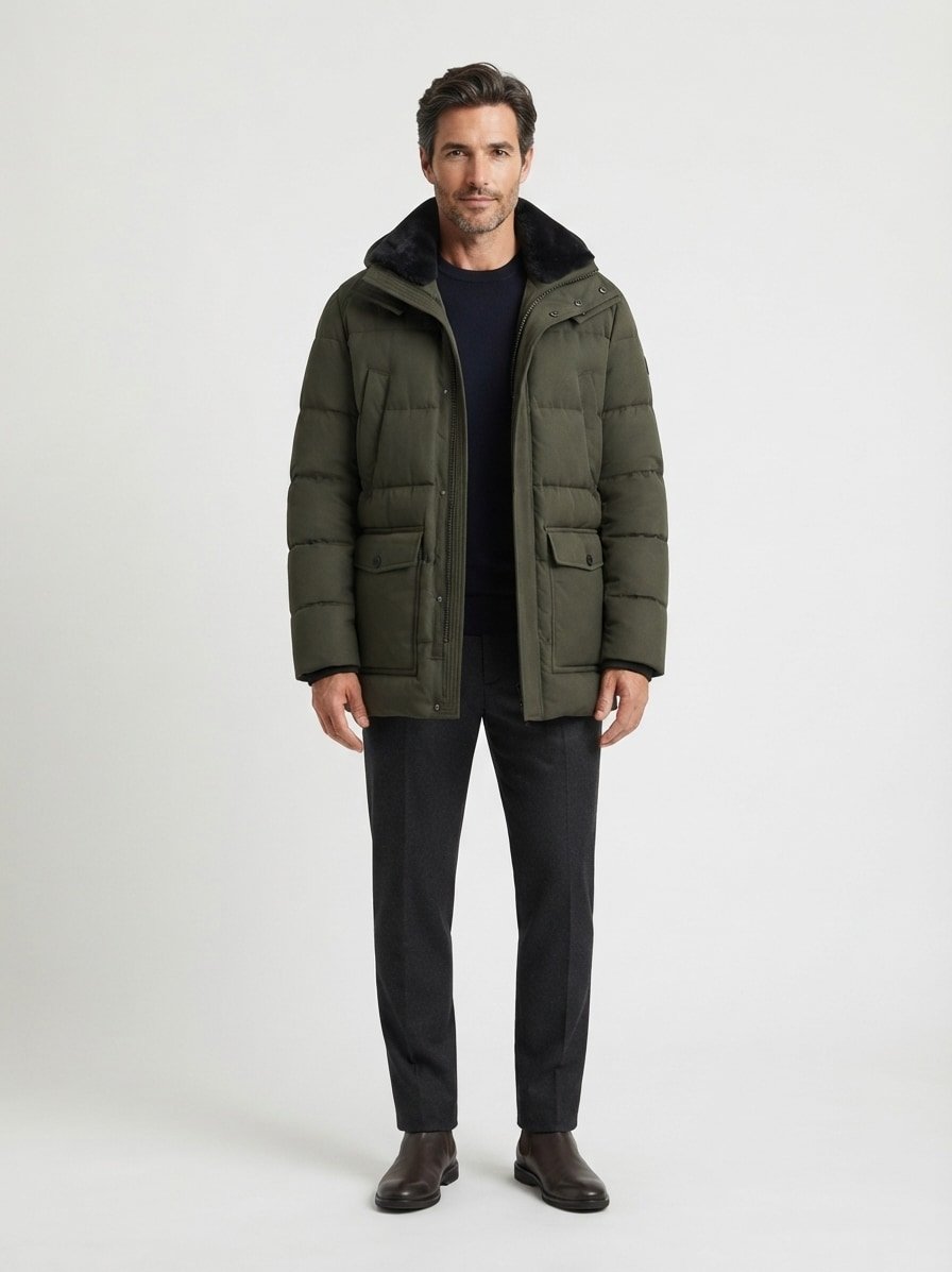 Steppjacke Harlow, Mikrofaser wasserabweisend, Kunstfell, dunkelgrün