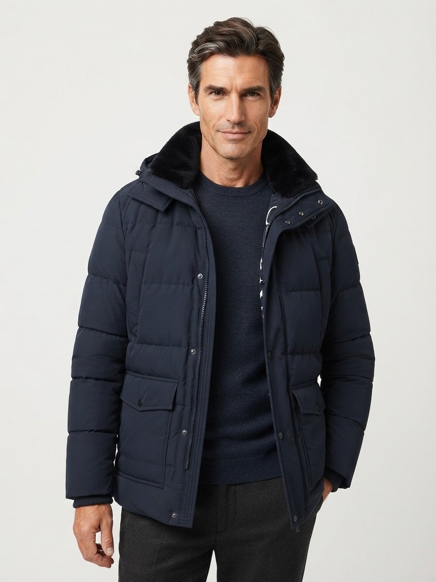 Steppjacke Harlow, Mikrofaser wasserabweisend, Kunstfell, dunkelblau