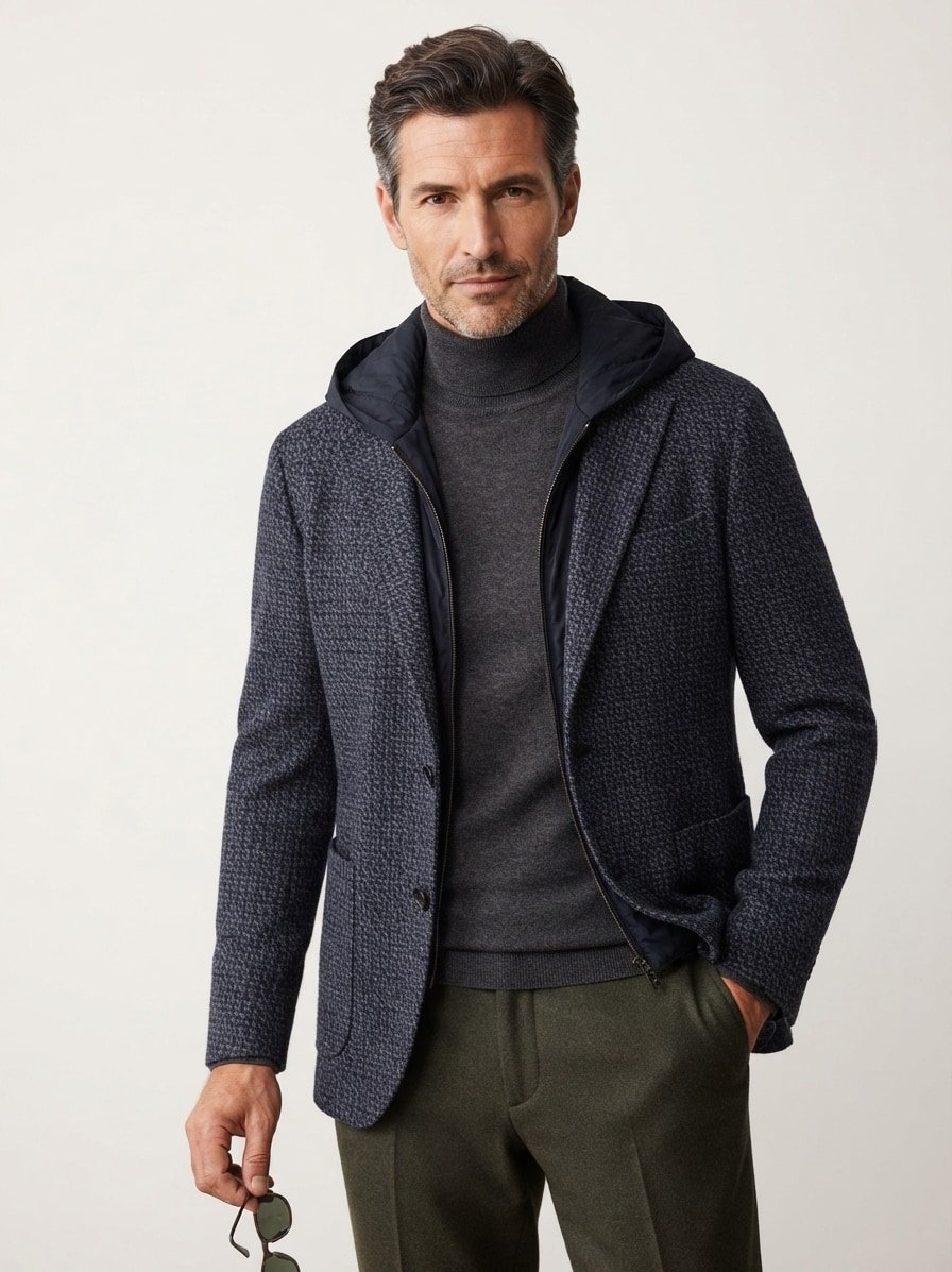 Sakko Hoodney, Slim Fit, Baumwoll-Stretch, navy meliert