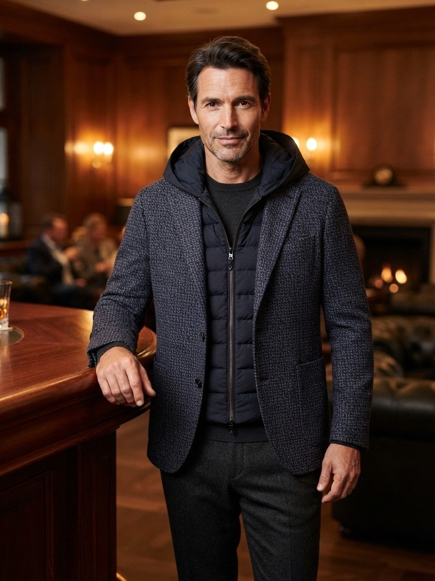 Sakko Hoodney, Slim Fit, Baumwoll-Stretch, navy meliert