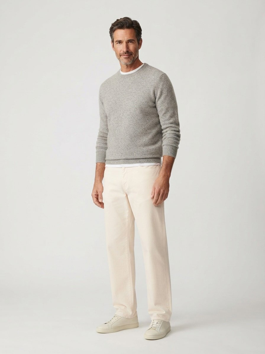 Bundfaltenhose, Regular Fit, Cord, creme