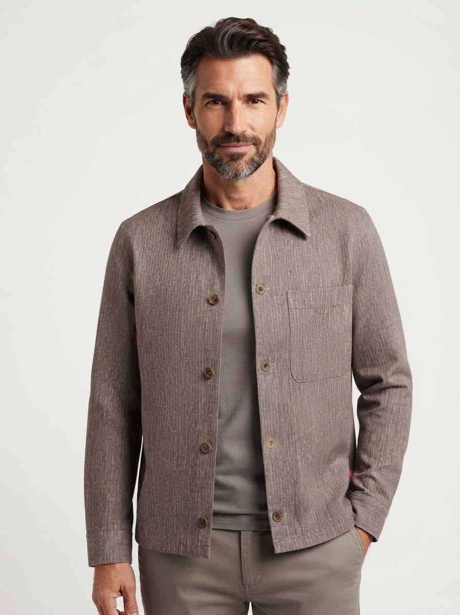 Overshirt Joro, Mikrofaser-Stretch, Kent, Brusttasche, braun fischgrät