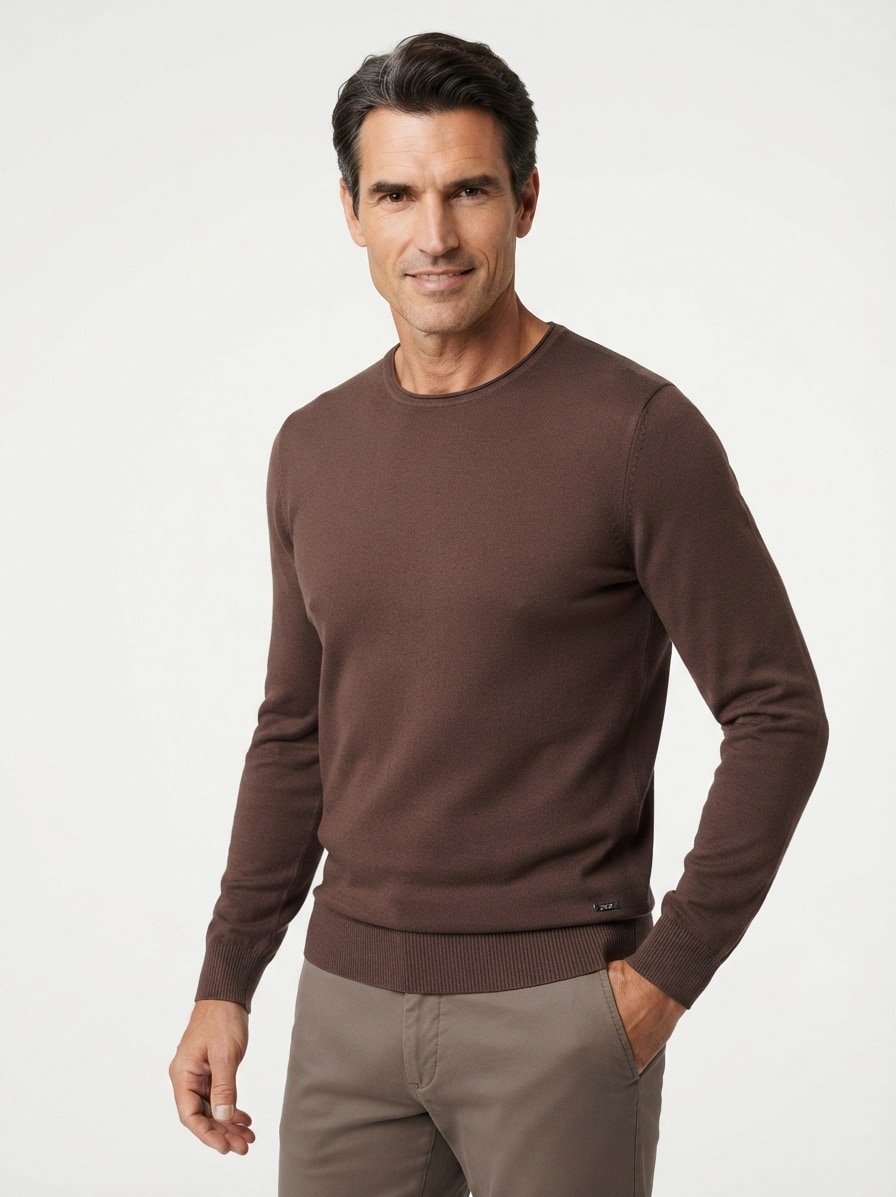 Pullover Denny, Merinowolle extrafein, dunkelbraun meliert