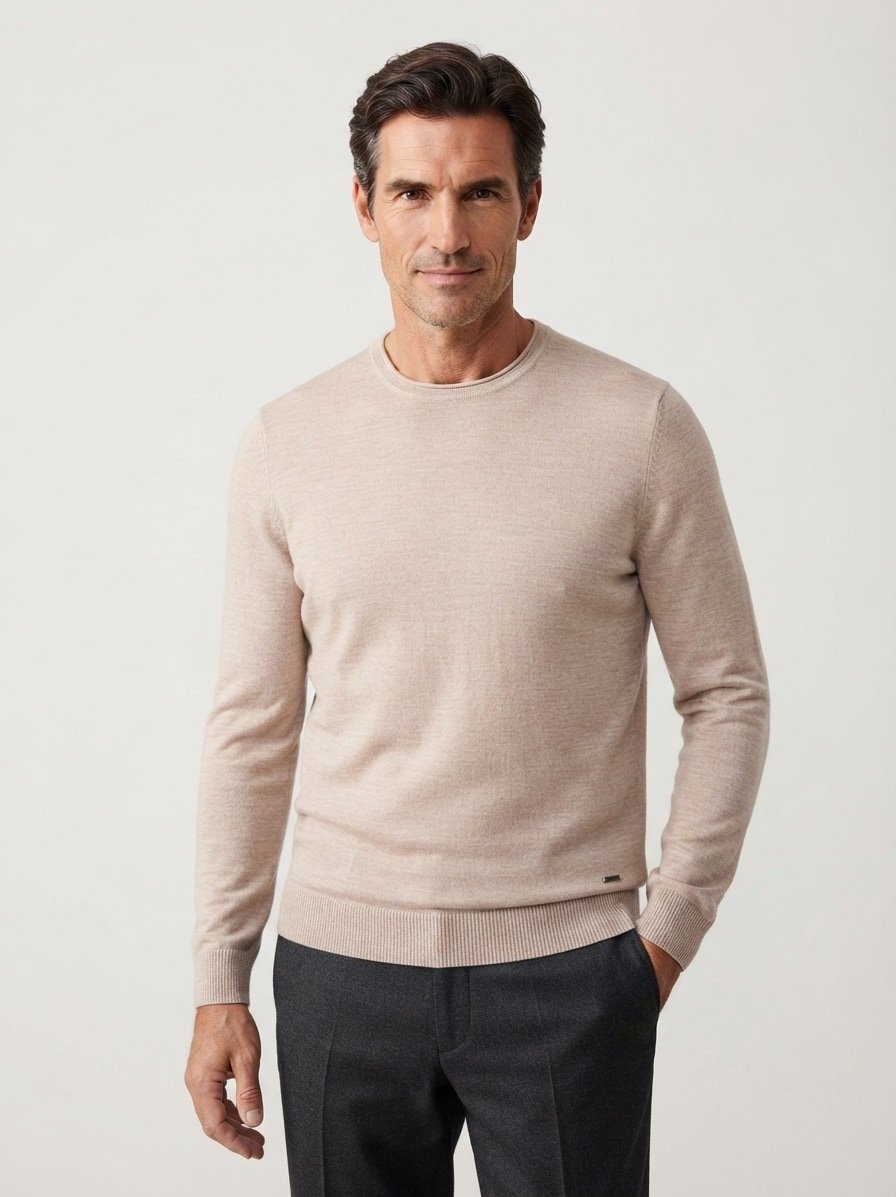 Pullover Denny, Merinowolle extrafein, beige meliert