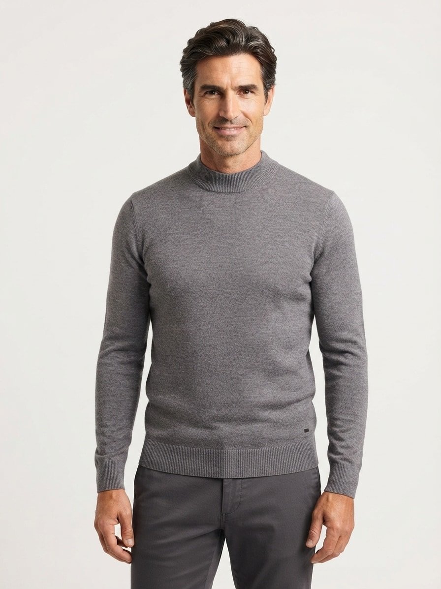 Stehkragenpullover, Merinowolle extrafein, grau