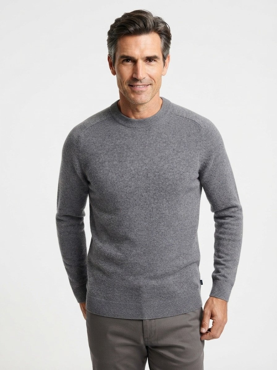 Stehkragenpullover Wylandor, Wollmischung mit Cashmere, grau meliert