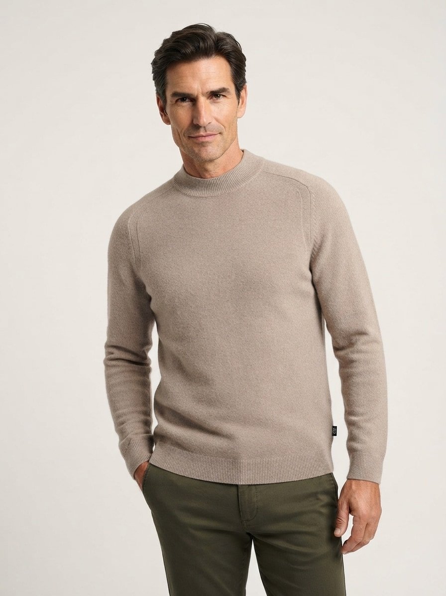 Stehkragenpullover Wylandor, Wollmischung mit Cashmere, hellbeige meliert