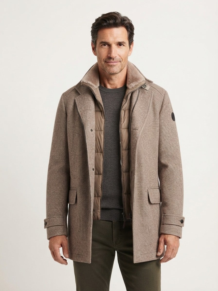 Jacke Gary, Wolle, dunkelbeige meliert