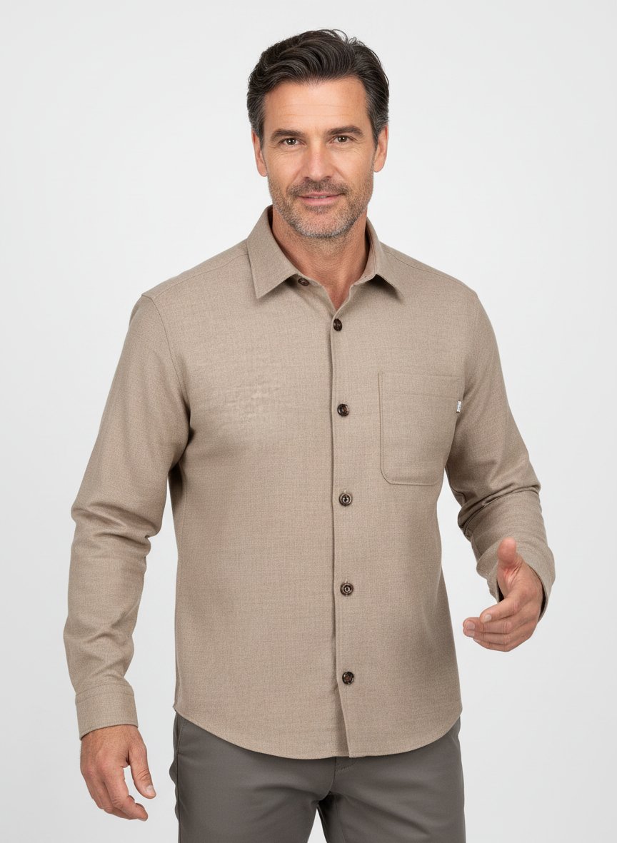 Overshirt, Twill, Kent, Brusttasche, beige