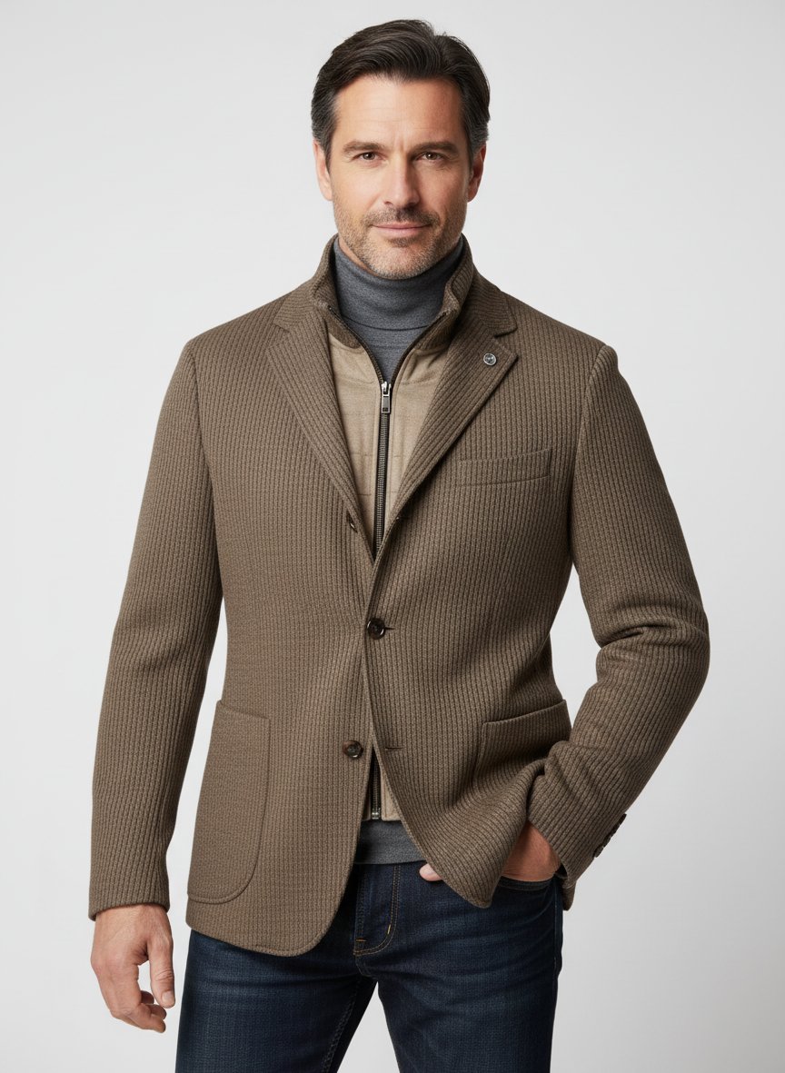Sakko Hypetar, Slim Fit, Strick, hellbraun