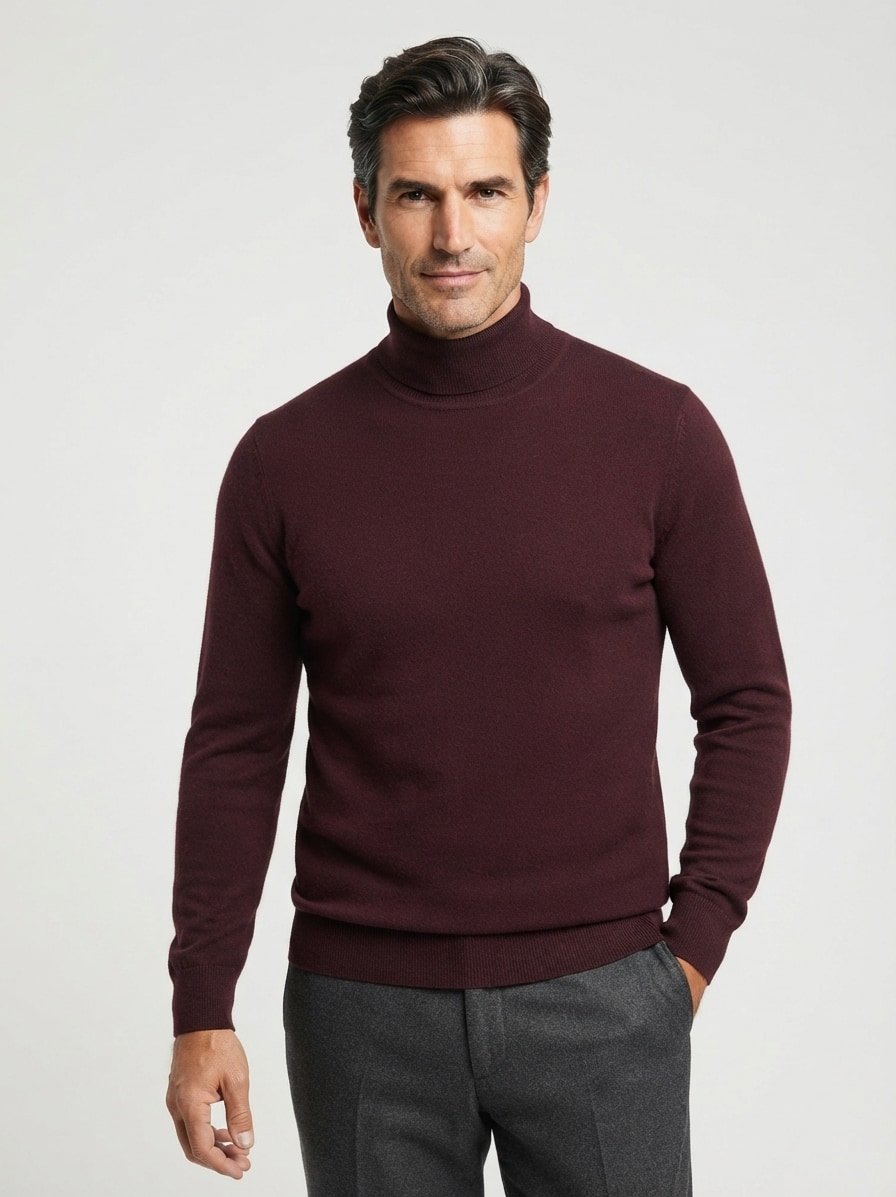 Rollkragenpullover, Merinowolle extrafein, dunkelrot