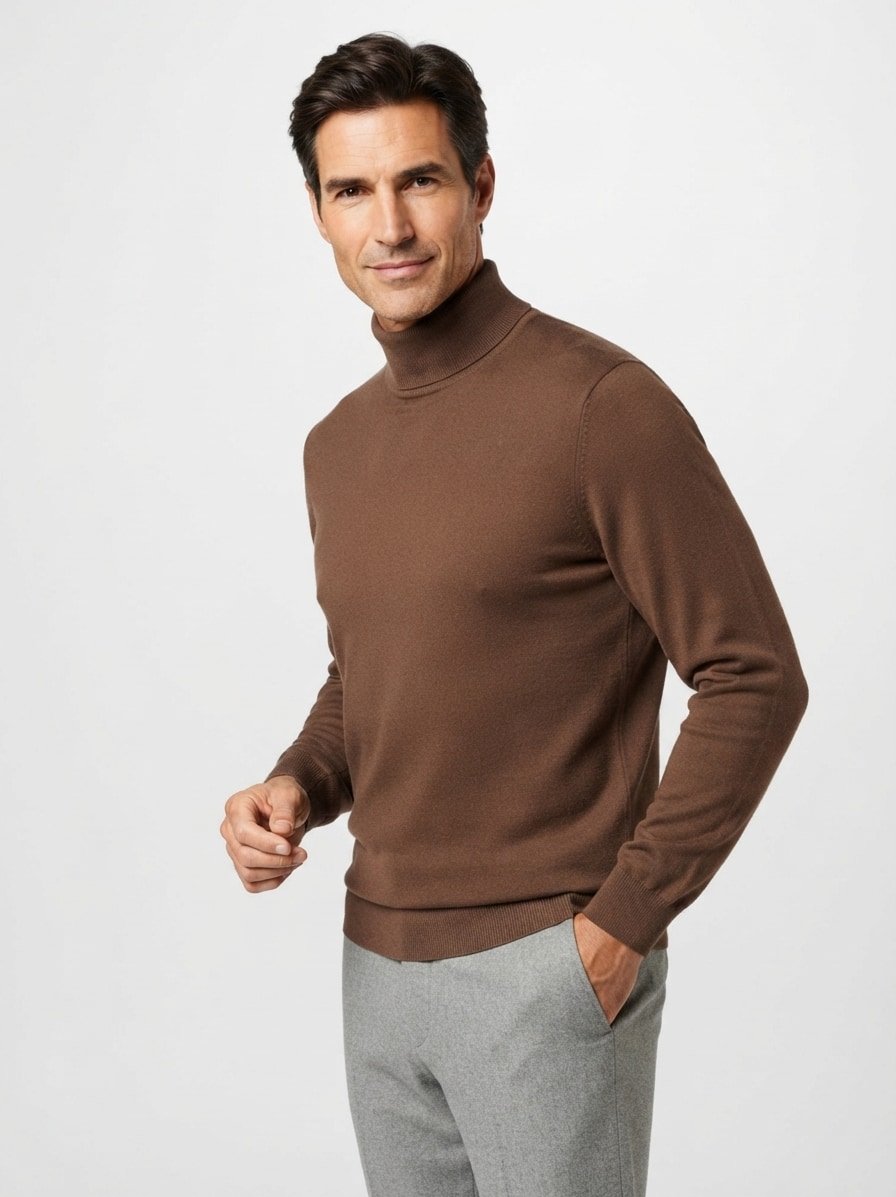 Rollkragenpullover, Merinowolle extrafein, dunkelbraun