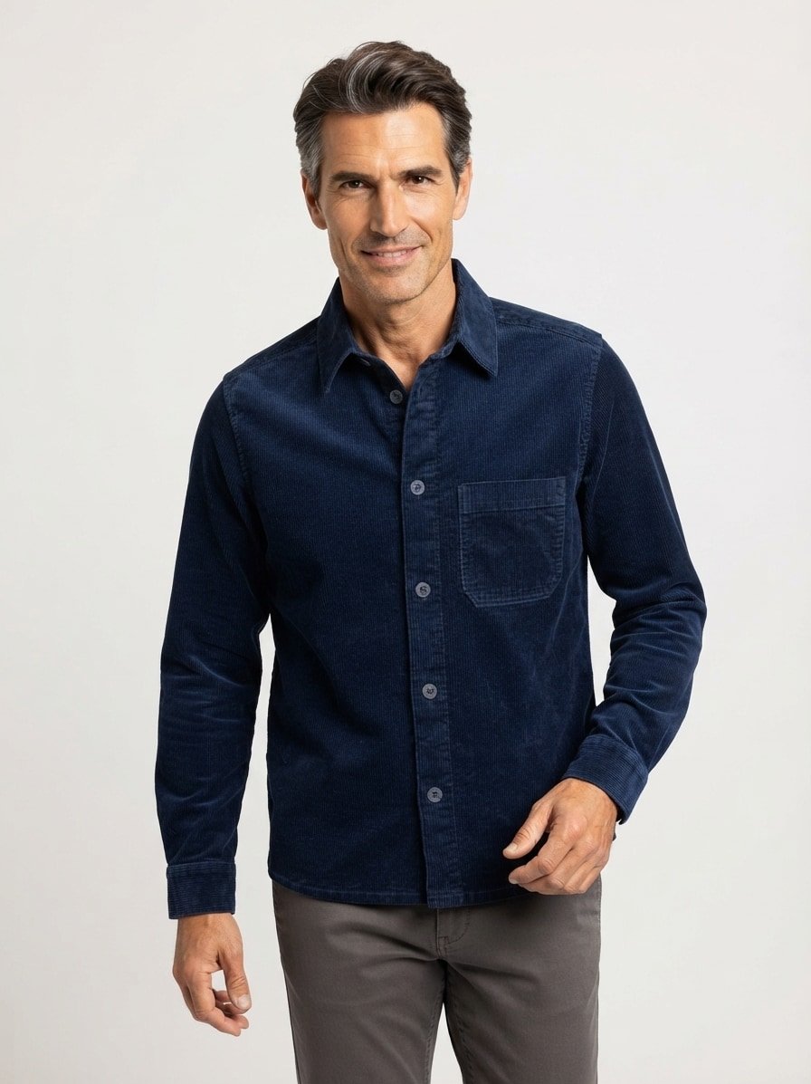 Overshirt, Cord, Kent, Brustasche, dunkelblau