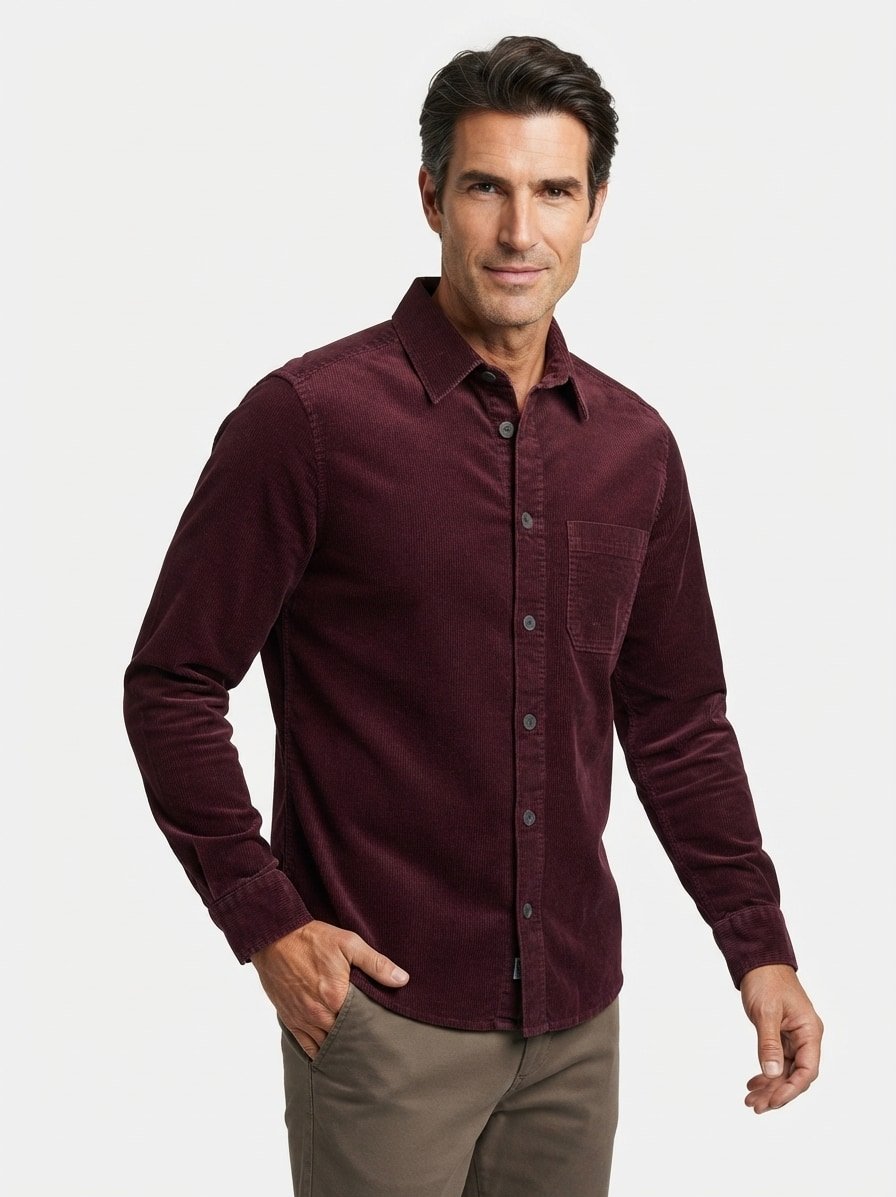 Overshirt, Cord, Kent, Brustasche, dunkelrot